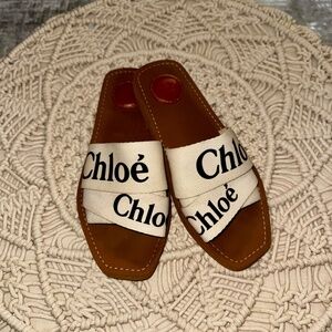Chloe Woody Flat Slide Sandals - Size 8